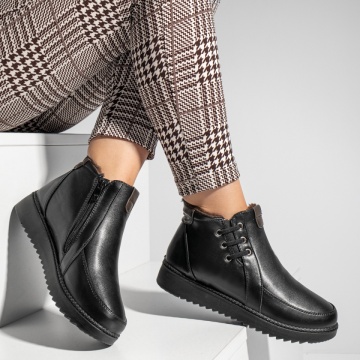 Ghete dama cu fermoar si insertie de material elastic negre MOD07661, 4, modlet.ro
