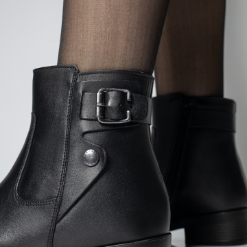Ghete dama cu fermoar si talpa joasa negre din Piele naturala MOD05673, 4, modlet.ro