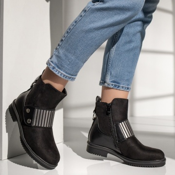 Ghete dama cu fermoar si talpa joasa negru suede MOD12847, 3, modlet.ro
