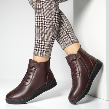 Ghete imblanite, Ghete dama cu siret elastic si fermoar visinii MOD06886, modlet.ro