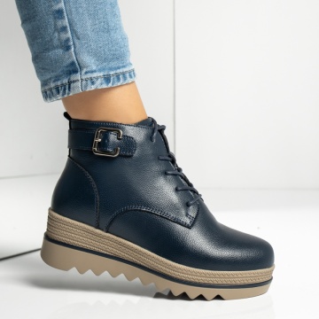Ghete dama cu siret elastic si talpa groasa albastre din Piele naturala MOD14003, 4, modlet.ro