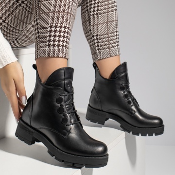 Ghete dama cu siret negre din Piele naturala MOD12415, 4, modlet.ro