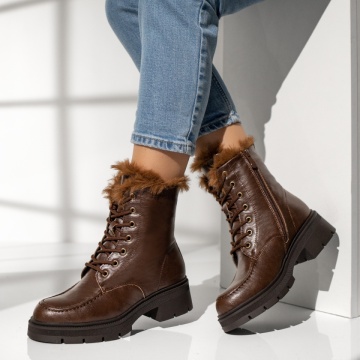 Bocanci dama, Ghete dama cu siret si fermoar maro din Piele naturala MOD14001, modlet.ro