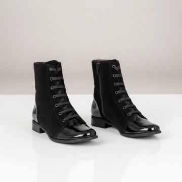 Ghete dama cu siret si fermoar negru suede din Piele naturala MOD07602, 4, modlet.ro