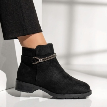 Ghete dama cu strasuri si fermoar negru suede IRIS51, 3, modlet.ro