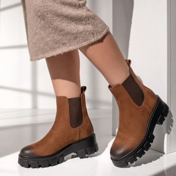 Ghete dama cu talpa groasa maro suede din Piele naturala MOD05383, 3, modlet.ro