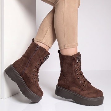 Ghete dama cu talpa groasa maro suede NINA19, 3, modlet.ro