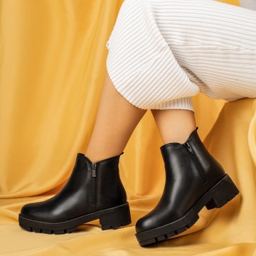 Ghete cu Toc, Ghete dama cu talpa groasa negre din Piele naturala MOD05613, modlet.ro