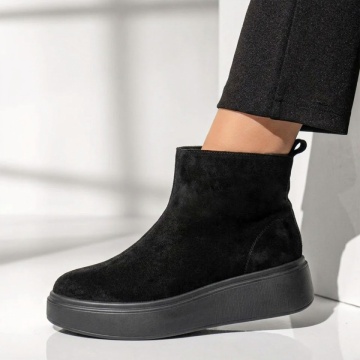 Ghete dama piele, Ghete dama cu talpa groasa negru suede din Piele naturala DORA59, modlet.ro