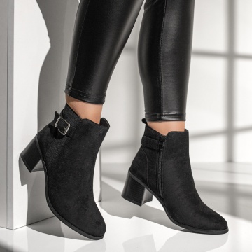 Ghete dama cu toc gros negru suede MOD12643, 4, modlet.ro