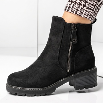 Ghete dama cu toc gros negru suede NINA23