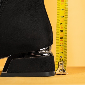 Ghete dama cu toc gros si insertie de material elastic negru suede MOD07099, 4, modlet.ro