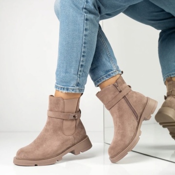 Reduceri ghete dama, Ghete dama khaki suede cu fermoar si insertie de material elastic MOD10712, modlet.ro