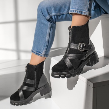 Ghete dama negre cu fermoar si catarama MOD10472, 4, modlet.ro