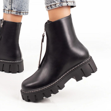 Ghete dama negre cu fermoar si talpa groasa MOD06922, 4, modlet.ro