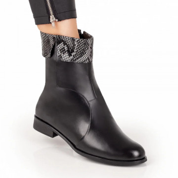 Ghete dama negre cu print din Piele naturala MOD07582, 3, modlet.ro