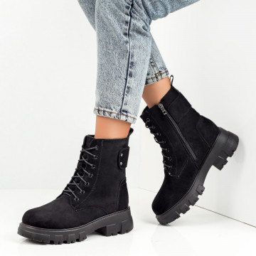 Ghete dama negre suede cu siret si fermoar dama MOD06819, 2, modlet.ro