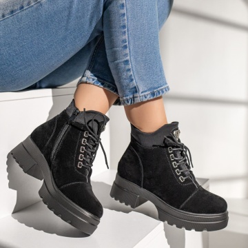 Ghete dama negre suede cu siret si fermoar MOD12209, 4, modlet.ro