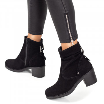 Ghete dama negru suede cu toc din Piele naturala MOD05614, 2, modlet.ro