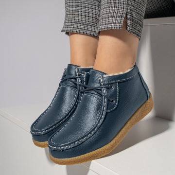 Ghete dama scurte cu siret albastre din Piele naturala MOD06604, 2, modlet.ro