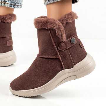 Ghete maro suede dama cu insertii de material elastic ELENA2, 3, modlet.ro