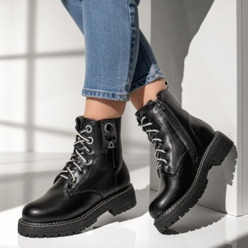 Ghete Dama, Ghete negre cu siret si fermoar dama MOD07152, modlet.ro