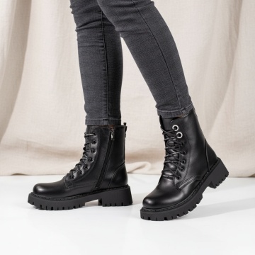 Ghete negre cu talpa groasa si fermoar decorativ la spate dama MOD07144, 4, modlet.ro