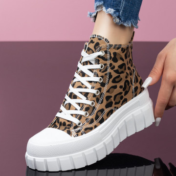Ghete sport dama cu talpa groasa bej cu print MOD07931, 3, modlet.ro