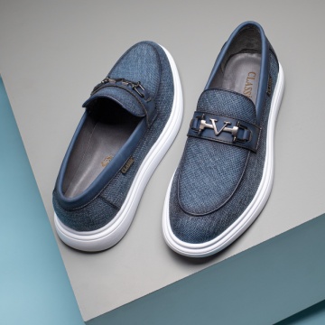 Mocasini barbati cu accesoriu metalic albastri MOD11650, 3, modlet.ro