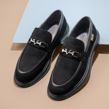 Mocasini barbati cu accesoriu metalic negri suede MOD11650, 3, modlet.ro
