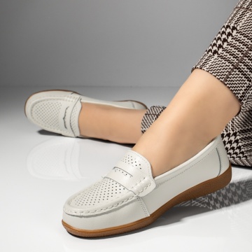 Mocasini dama cu perforatii albi din Piele naturala MOD08257, 2, modlet.ro