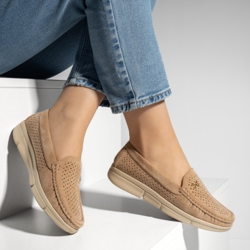 Mocasini dama cu talpa joasa si perforatii bej suede MOD13206, 3, modlet.ro