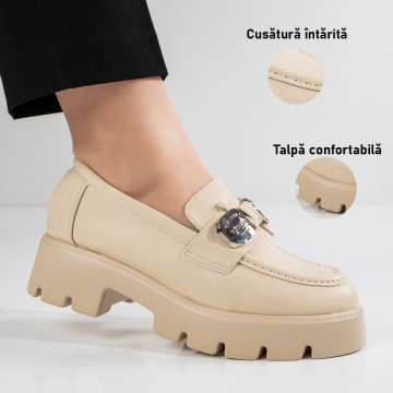 Panofi casual dama cu talpa groasa bej MOD11060, 3, modlet.ro