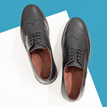 Pantofi barbatesti eleganti cu siret din Piele naturala negri MOD03546, 4, modlet.ro