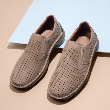 Pantofi barbati casual perforati gri din Piele naturala MOD13611, 2, modlet.ro