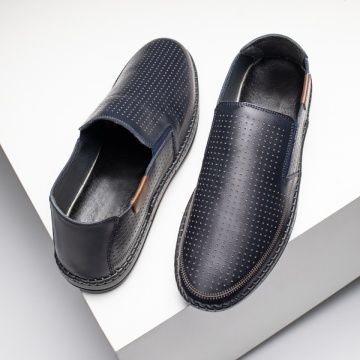 Pantofi casual barbati cu perforatii albastru inchis din Piele naturala MOD13644, 4, modlet.ro