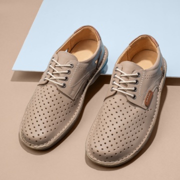 Pantofi casual barbati cu siret bej din Piele naturala ZEF13465, 3, zeforia.ro
