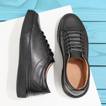 Pantofi casual barbati cu siret negri din Piele naturala MOD11163, 3, modlet.ro
