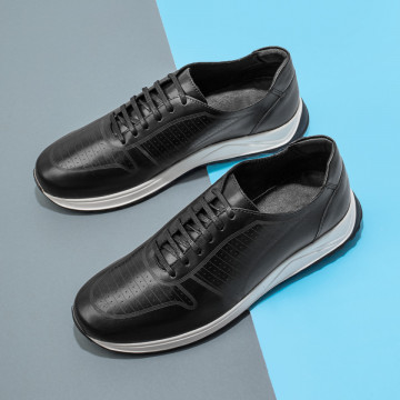 Pantofi casual barbati cu siret negri din Piele naturala MOD11463, 2, modlet.ro
