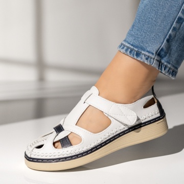 Pantofi casual cu inchidere cu scai alb cu albastru EVA10