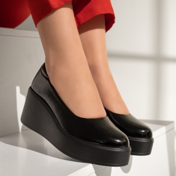 Pantofi casual cu platforma negru cu aspect lucios MOD12963, 3, modlet.ro