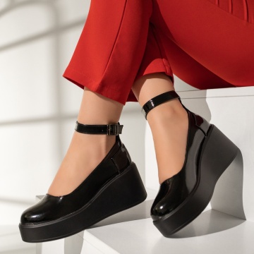 Pantofi casual cu platforma si bareta negru cu aspect lucios MOD12964, 2, modlet.ro