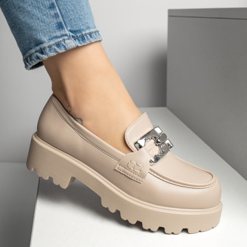 Pantofi casual cu talpa groasa si accesoriu metalic bej MOD13247, 2, modlet.ro