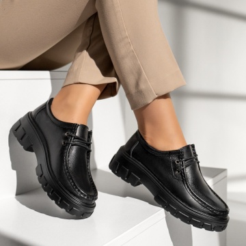 Pantofi casual cu talpa groasa si siret elastic negri din Piele naturala MOD13976, 3, modlet.ro