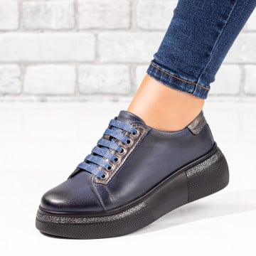 Pantofi casual dama albastri cu talpa groasa din Piele naturala ZEF08301, 2, zeforia.ro