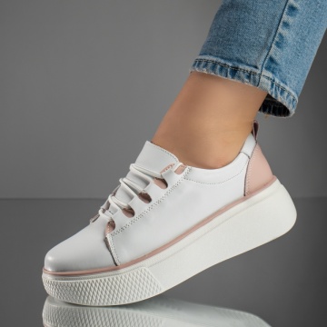 Pantofi casual dama albi cu roz din Piele naturala MOD11703, 3, modlet.ro