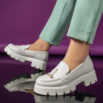 Pantofi casual dama albi cu talpa groasa MOD10994, 4, modlet.ro
