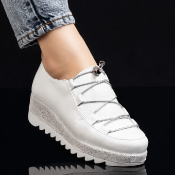 Pantofi casual dama albi din Piele naturala cu talpa groasa MOD03645, 1, modlet.ro