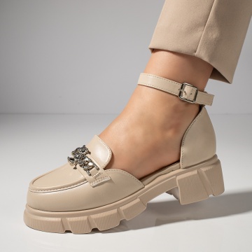 Pantofi casual dama bej cu accesoriu metalic si catarama MOD11841, 1, modlet.ro
