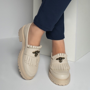 Pantofi casual dama bej din Piele Naturala MOD12211, 3, modlet.ro